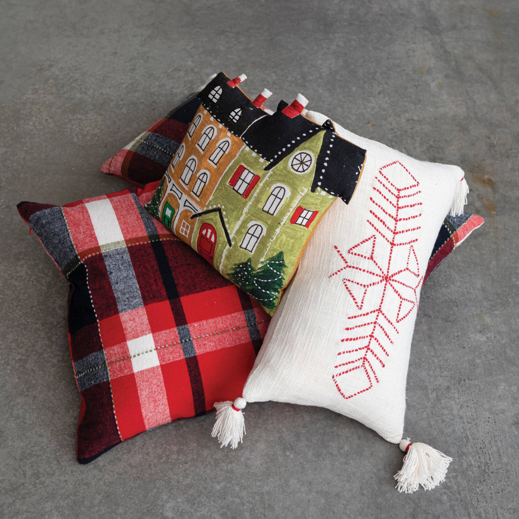 Hello Honey® 28" Plaid Applique Ho Ho Ho Brushed Cotton Flannel Lumbar Pillow